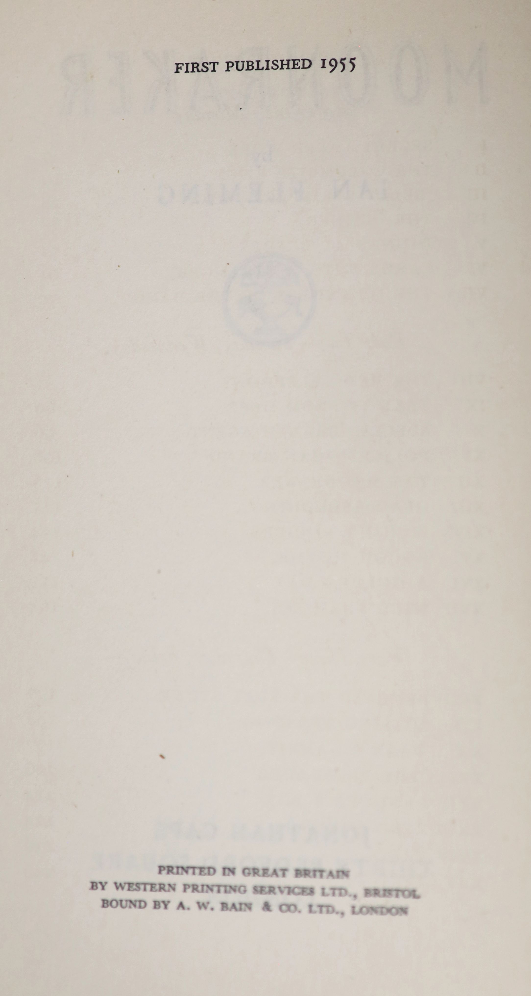 Fleming, Ian - Moonraker, 1st edition, 2nd state, original black cloth with silver titles, London, 1955